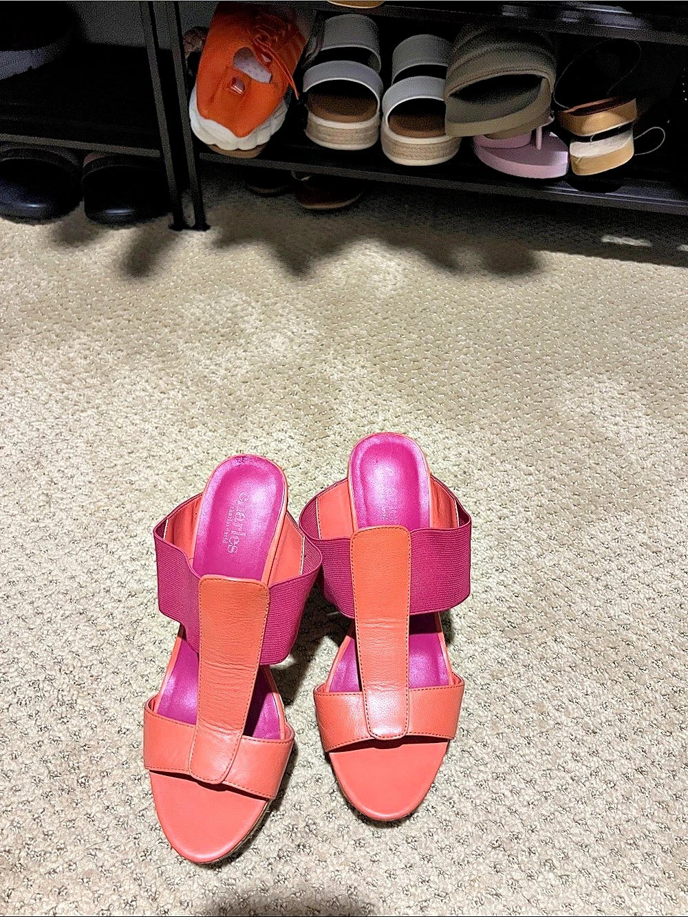 Charles by Charles David Color Block Wedge Sandals in Pink & Orange size 7 - Picture 2 of 7